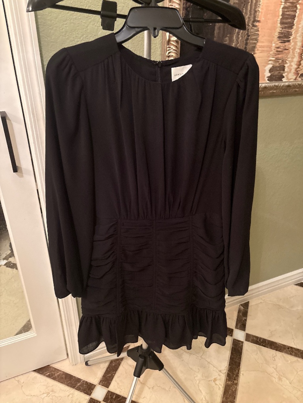 Adelyn Rae Black Ruched Long Sleeve Chiffon Ruffle Mini Dress - Size M